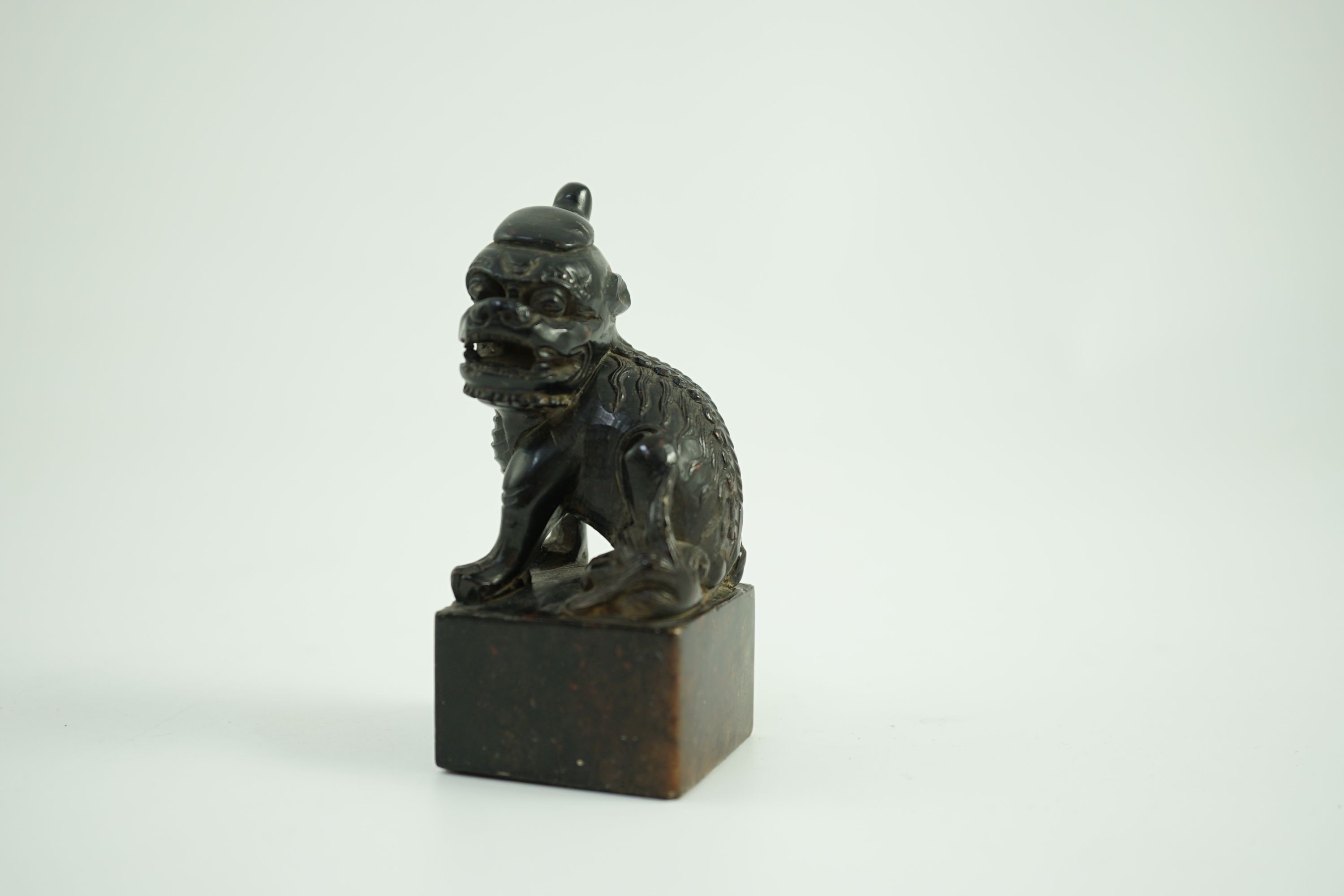 A Chinese soapstone pixiu (lion dog) seal, 9.5 cms high.